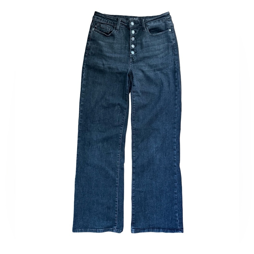 Judy Blue Washed Black/Gray Wide Leg High Waist Button Fly Trouser Jeans 9/29